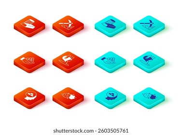 Set Gold bars, nugget, in hand, Molten gold being poured, mining and coin with icon. Vector