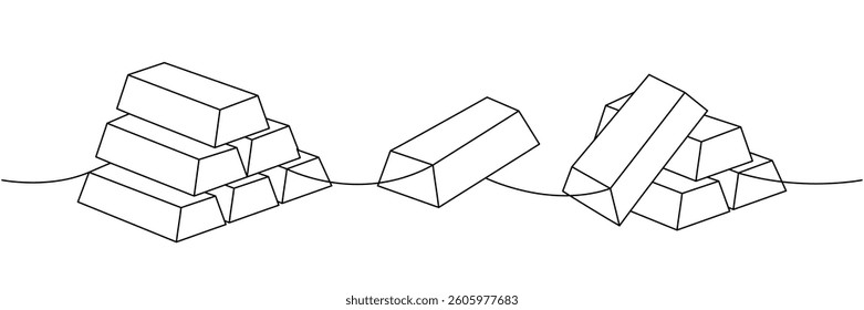 Set of gold bars one line continuous drawing. Money investment and finance. Vector illustration.