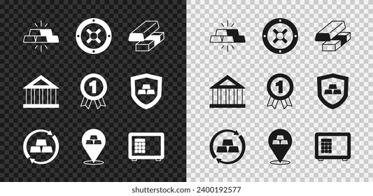 Set Gold bars, Safe, exchange money, Bank building and Medal icon. Vector