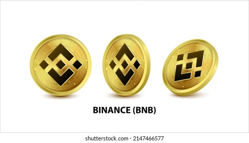 Set of Gold Binance coin (BNB) Vector illustration. Digital currency. Cryptocurrency. Golden coins with bitcoin, ripple and ethereum symbol isolated on white background. 3D isometric Physical coins.