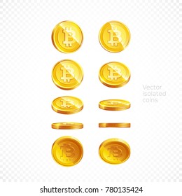 Set gold bitcoin coin isolated background. Cryptocurrency sign vector illustration