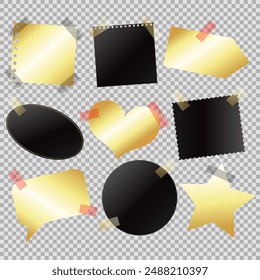 Set of gold and black isolated themed note stickers