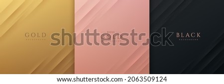 Set of gold, black and rose gold abstract background with dynamic diagonal stripe lines and shadow. Modern and simple template banner collection design. Luxury and elegant concept. EPS10 vector Stockfoto © 