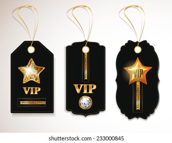 Set of gold and black VIP tags