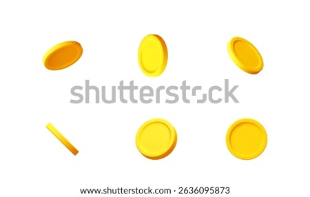 Set of gold blank coin in different angles for currency simulation. Vector 3d illustration for financial asset design.