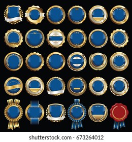 Set of Gold and Blue Certificate Seals and Badges