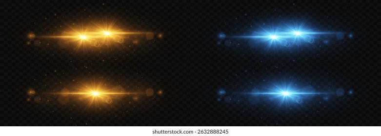Set of gold and blue glowing sparkles with sparkles and starry magical and fantastic effect.