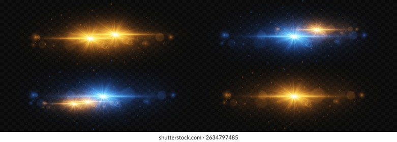 Set of gold and blue glowing sparkles with sparkles and starry magical and fantastic effect.