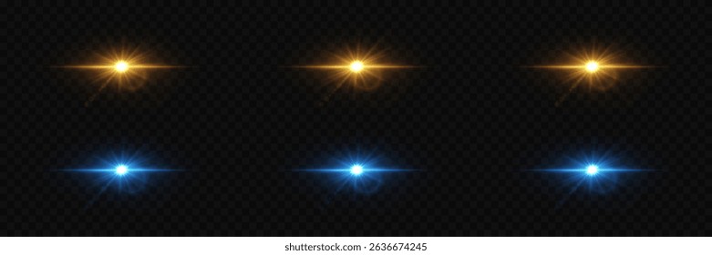 Set of gold and blue glowing sparkles with sparkles and starry magical and fantastic effect.