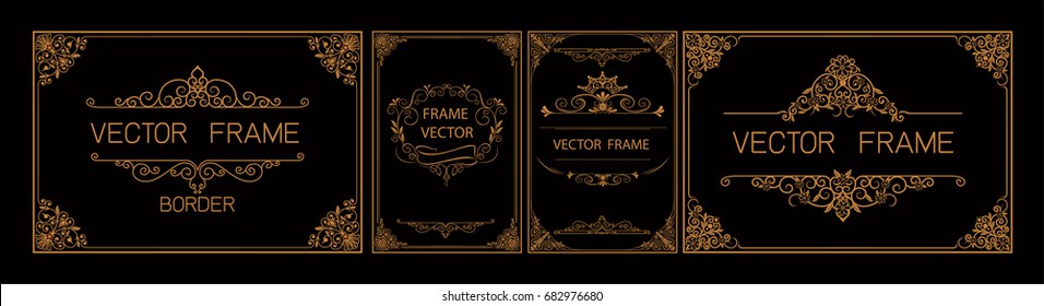 Set of Gold borders photo frames with corner thailand line floral for picture, Vector frame design decoration pattern style. frame border design is patterned Thai style