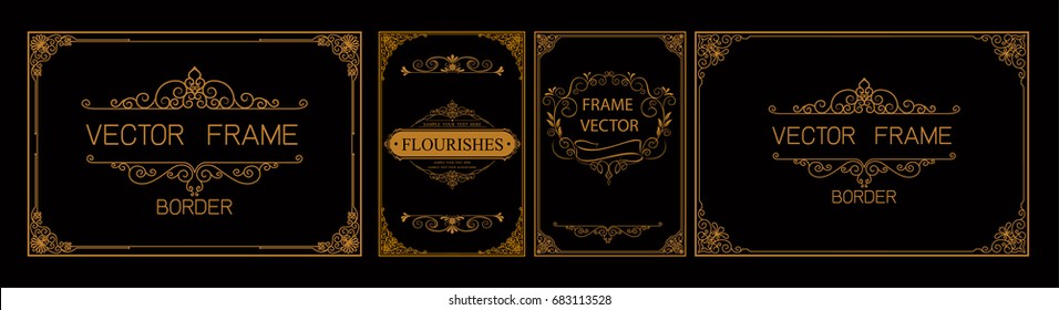 Set of Gold borders photo frames with corner thailand line floral for picture, Vector frame design decoration pattern style. frame border design is patterned Thai style