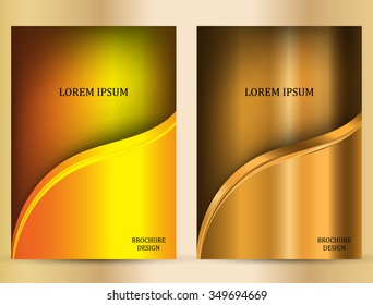 Set of Gold Brochure Flyer design vector template. Metal backgroun