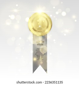 Set of gold, bronze and silver. Award medals isolated on transparent background. Vector illustration of winner concept.	