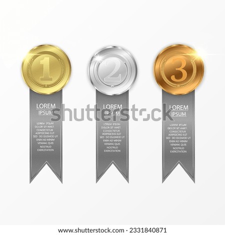 Set of gold, bronze and silver. Award medals isolated on transparent background. Vector illustration of winner concept.	