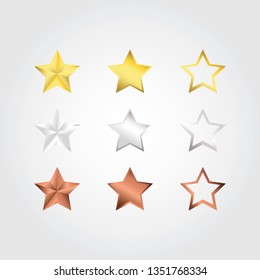 Set of Gold, bronze, silver rating star vector, Vector