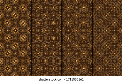 Set of Gold Brown Flower, Floral, and Leaf Ornament Seamless Pattern. Simple and Modern Flower Background Vectors. Seamless Pattern For Fabric, Wallpaper, Packaging, Decorative Print