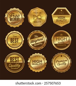 Set of gold and brown retro vintage labels