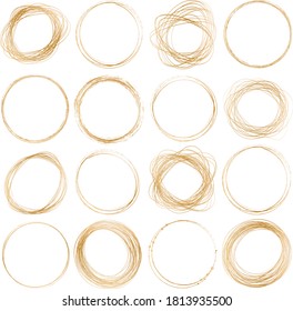 set of gold brush round frame banners on white background