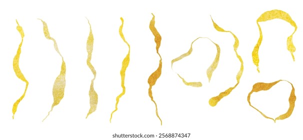 set of gold brush stroke, vector gold paint stroke. Gold set paint, ink brush, brush strokes, brushes, lines, frames, box, grungy. Trendy brush stroke for gold ink paint