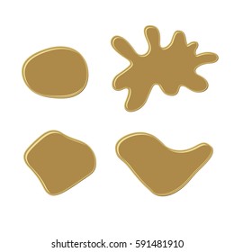 Set of gold bubble gum blots isolated on white background. Color paint drops. Nail polish splashes. Cartoon stock vector illustration. Abstract ink shapes for banner, sticker, badge, sale