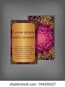Set of gold business card, flyer template, abstract elegant pattern vector design editable. Hand drawn background. Islam, Arabic, Indian, ottoman. Mandala motifs.
