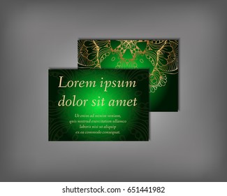 Set of gold business card, flyer template, abstract elegant pattern vector design editable. Hand drawn background. Islam, Arabic, Indian, ottoman. Mandala motifs.