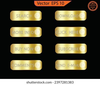 Set of  gold buttons and sliders, web icons and game icon set. Gradient mesh. Button set color gold glossy. EPS 10. Vector illustration