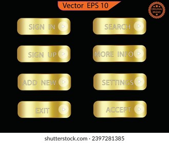 Set of  gold buttons and sliders, web icons and game icon set. Gradient mesh. Button set color gold glossy. EPS 10. Vector illustration