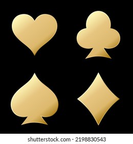 Set of gold card suits icon isolated on black background