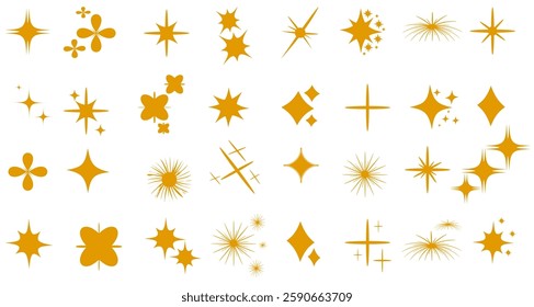 set of gold chalk crayon doodle stars. set includes shiny and sparkly , as well as yellow wax pencil elements in a childlike style. illustration has a grunge texture and star shapes. PNG