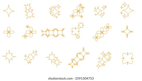 set of gold chalk crayon doodle stars.  set includes shiny and sparkly , as well as yellow wax pencil elements in a childlike style. illustration has a grunge texture and star shapes. PNG