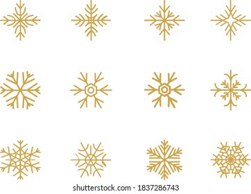 Set of Gold Christmas Snowflakes Vector Illustration. Christmas Ornaments. Chirstmas Decoration. Christmas Vectors.
