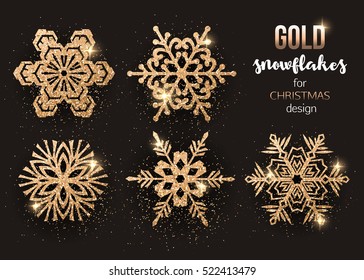 Set of gold Christmas snowflakes vector illustration