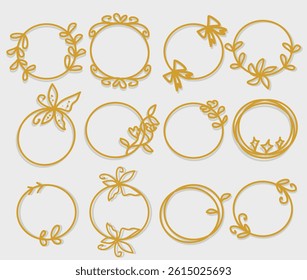 Set of gold circle borders. Cute round frames.