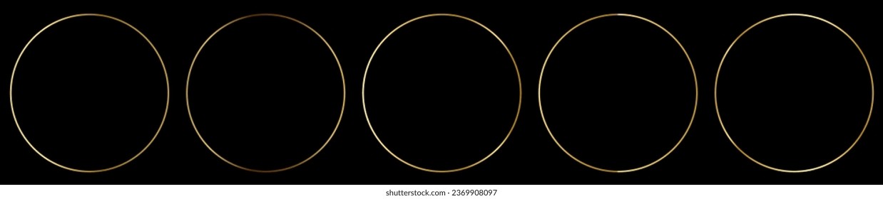 Set of gold circle frames. Shiny frame with glowing effects. Vector illustration isolated on black background

