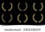 Set of gold circular laurel foliate. Laurel wreath.Silhouette laurel wreath. Wheat and oak wreaths depicting an award, achievement, heraldry, nobility frame