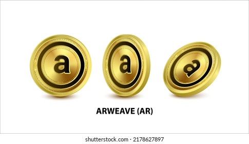 Set of Gold coin Arweave (AR) Vector illustration. Digital currency. Cryptocurrency Golden coins with bitcoin, ripple ethereum symbol isolated on white background. 3D isometric Physical coins. svg