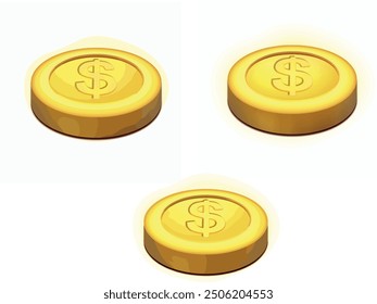 Set of Gold coins. Cash change money Coins isolated on white transparent background. Vector illustration.Gambling money saving and banking, icon finance symbol drawing cartoon clip art gambling coin