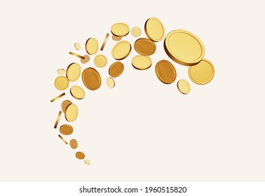 Juego de monedas de oro. Objetos 3d aislados en diferentes ángulos. gradiente metálico. Símbolo de oro y riqueza. Espacio libre para tu texto. Ilustración vectorial.    

