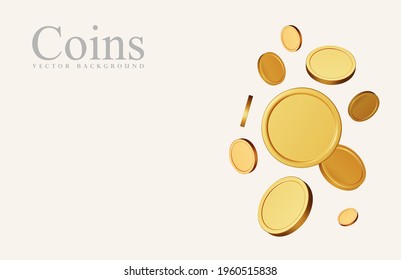 Set of gold coins. Isolated 3d objects in different angles. metallic  gradient. Symbol of gold and wealth. Free space for your text. Vector  illustration.    

