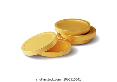 Set of gold coins. Isolated 3d objects in different angles. metallic  gradient. Symbol of gold and wealth. Free space for your text. Vector  illustration.    

