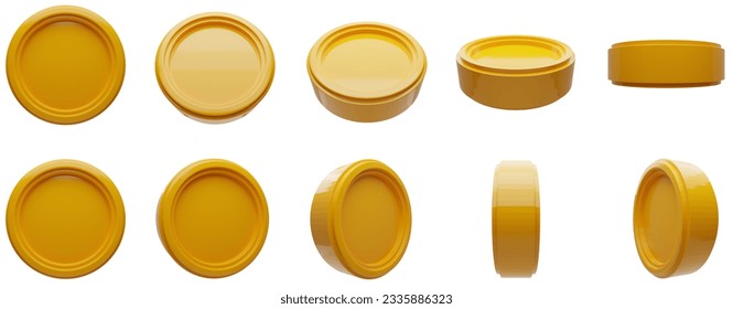 Set of gold coins. Isolated white background 3d objects in different angles. Symbol of gold and wealth. Money cash for gambling games, treasure, finance or casino jackpot. Vector Illustration