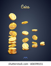 A set of gold coins. Realistic coins from different angles of view. For your online casino design