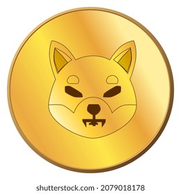 Set of gold coins Shiba Inu SHIB in isometric view isolated on white. Vector illustration.