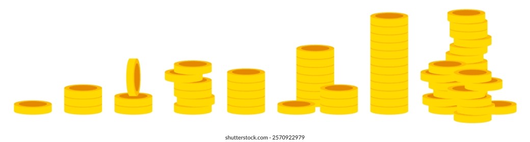 Set of gold coins. Stack of gold coins icons. Money and wealth sign. Vector illustration isolated on white background.