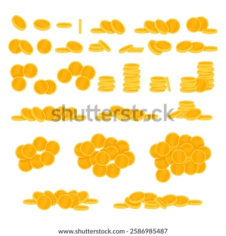 Set of gold coins in stacks and composition