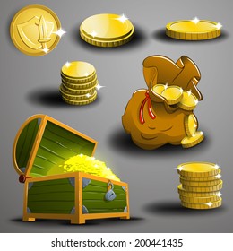 Set of gold coins. Vector.