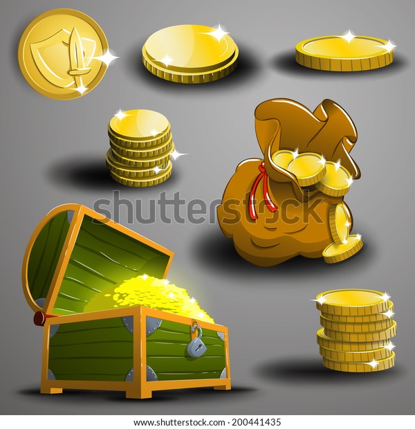 Set Gold Coins Vector Stock Vector (Royalty Free) 200441435