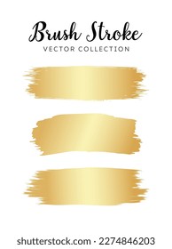 Set of gold color brush strokes on isolated white background.Hand drawn as design element in greeting card for birthday, anniversary, wedding and other design.Vector illustration.