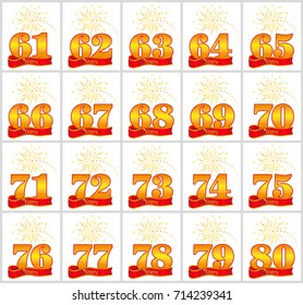 A set of gold color numbers and a "year" signature on a red tape background. Vector Image